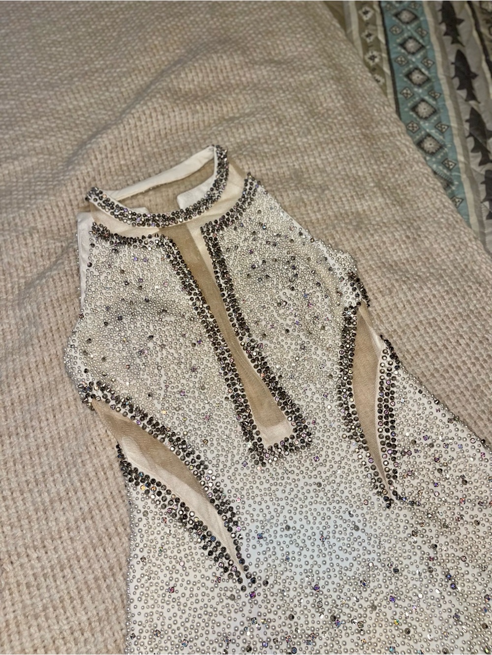 Jovani Ivory Beaded Halter Mini Dress with Silver Accents - Picture 5 of 14
